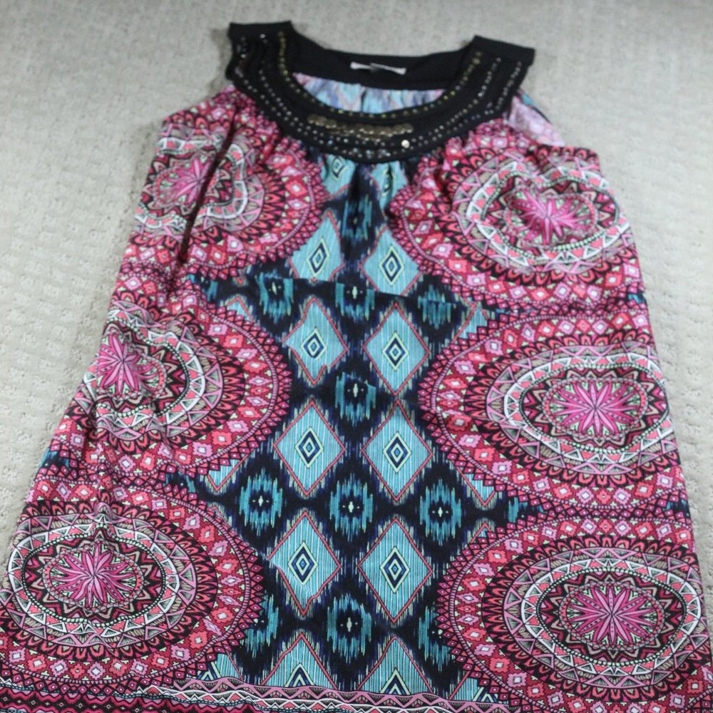 John Paul Richard Size Small Pink Turquoise Sleeveless Flowy Knee Length Dress
